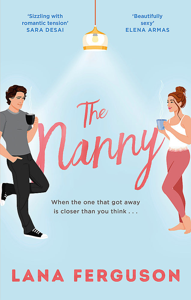 Book cover of 'The Nanny' featuring illustrations of a man and a woman staring at each other holding coffee 