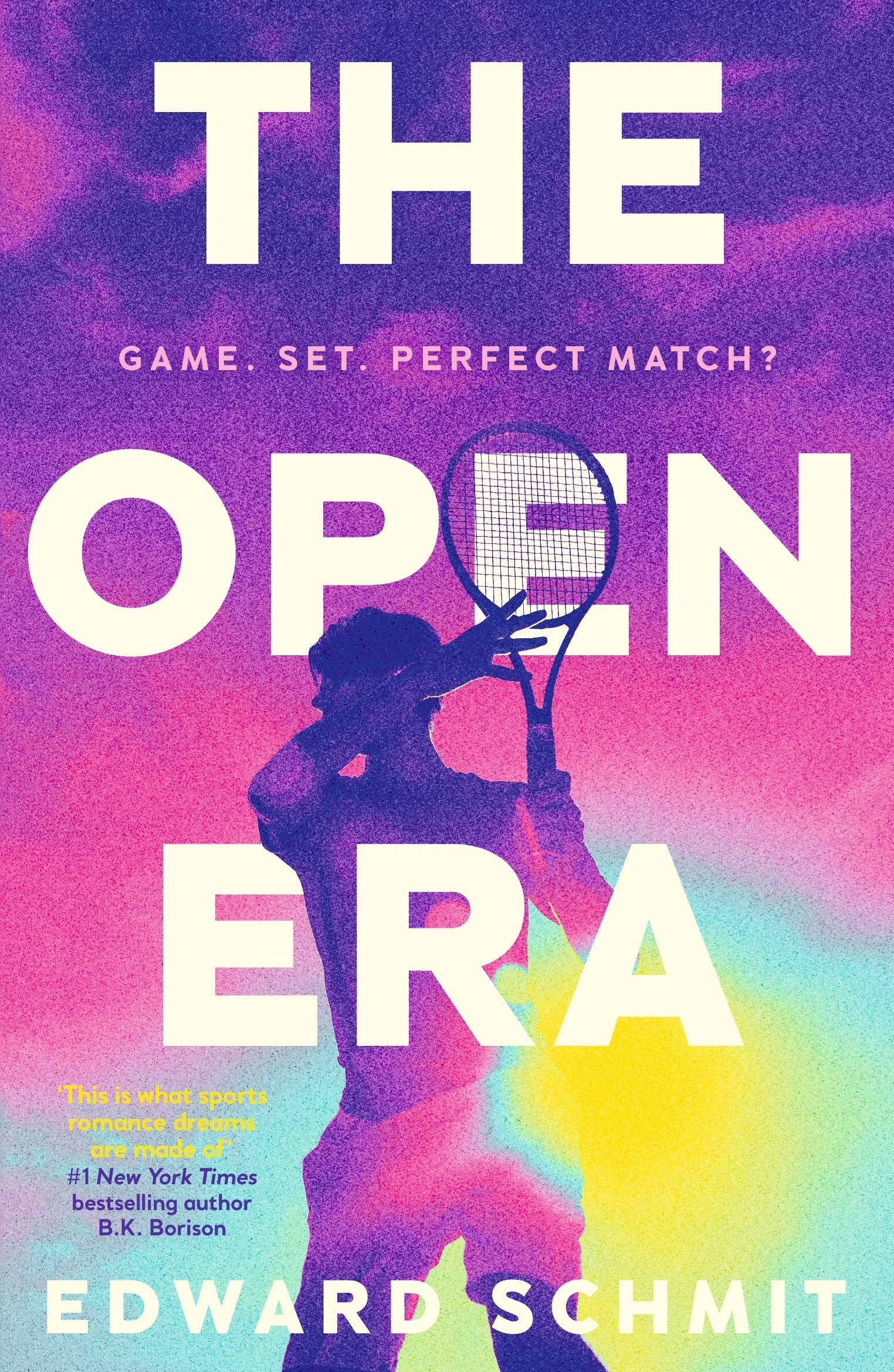 Book cover of 'The Open Era' with a colorful design and silhouette of a person holding a tennis racket.
