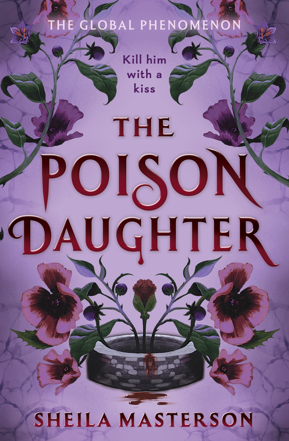 Book cover of 'The Poison Daughter' with floral designs coming out a well on a purple background