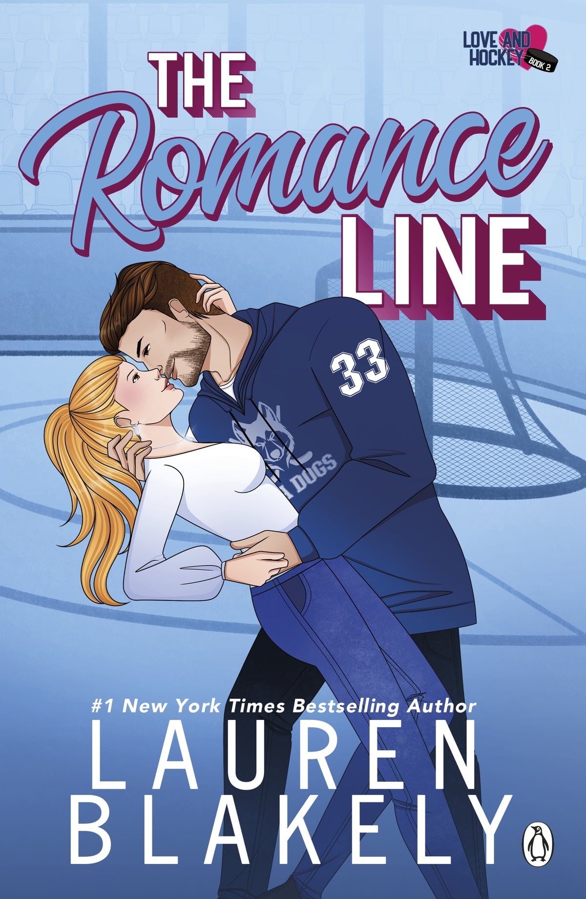 Book cover of 'The Romance Line' by Lauren Blakely featuring an illustration of a couple embracing.