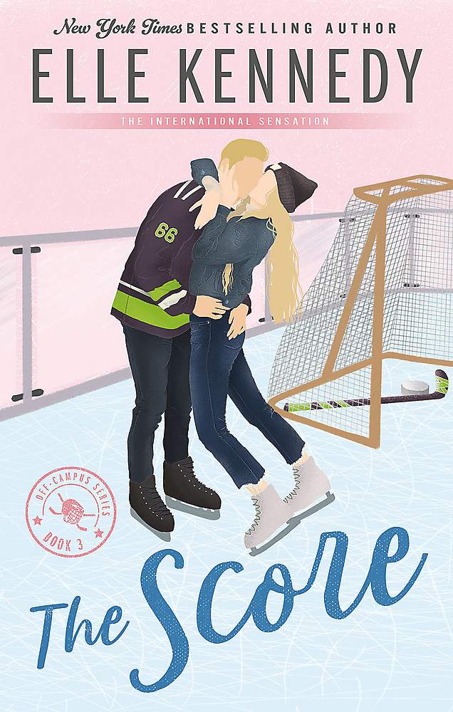 Book cover of 'The Score' featuring a couple embracing on an ice hockey rink 