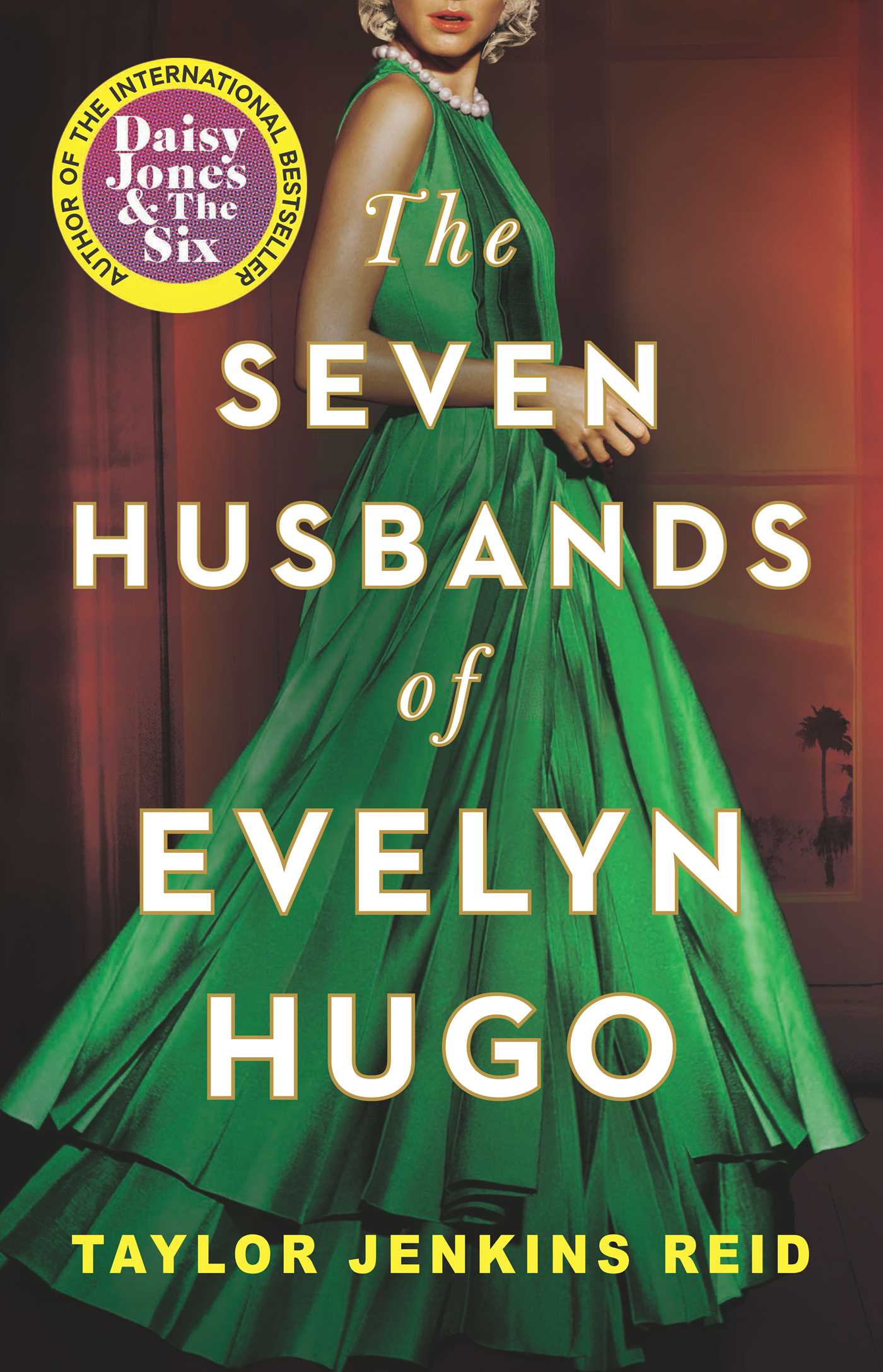 The cover of the book 'The Seven Husbands of Evelyn Hugo' featuring an image of a woman in a green dress.