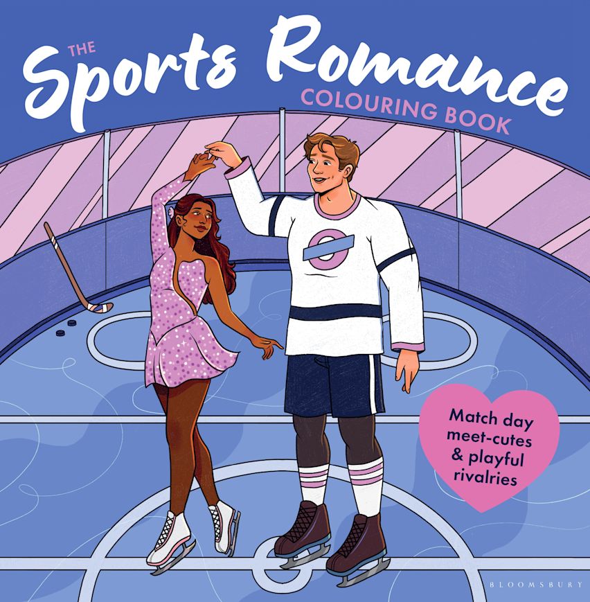 Cover of 'The Sports Romance Colouring Book' with a couple on an ice rink.