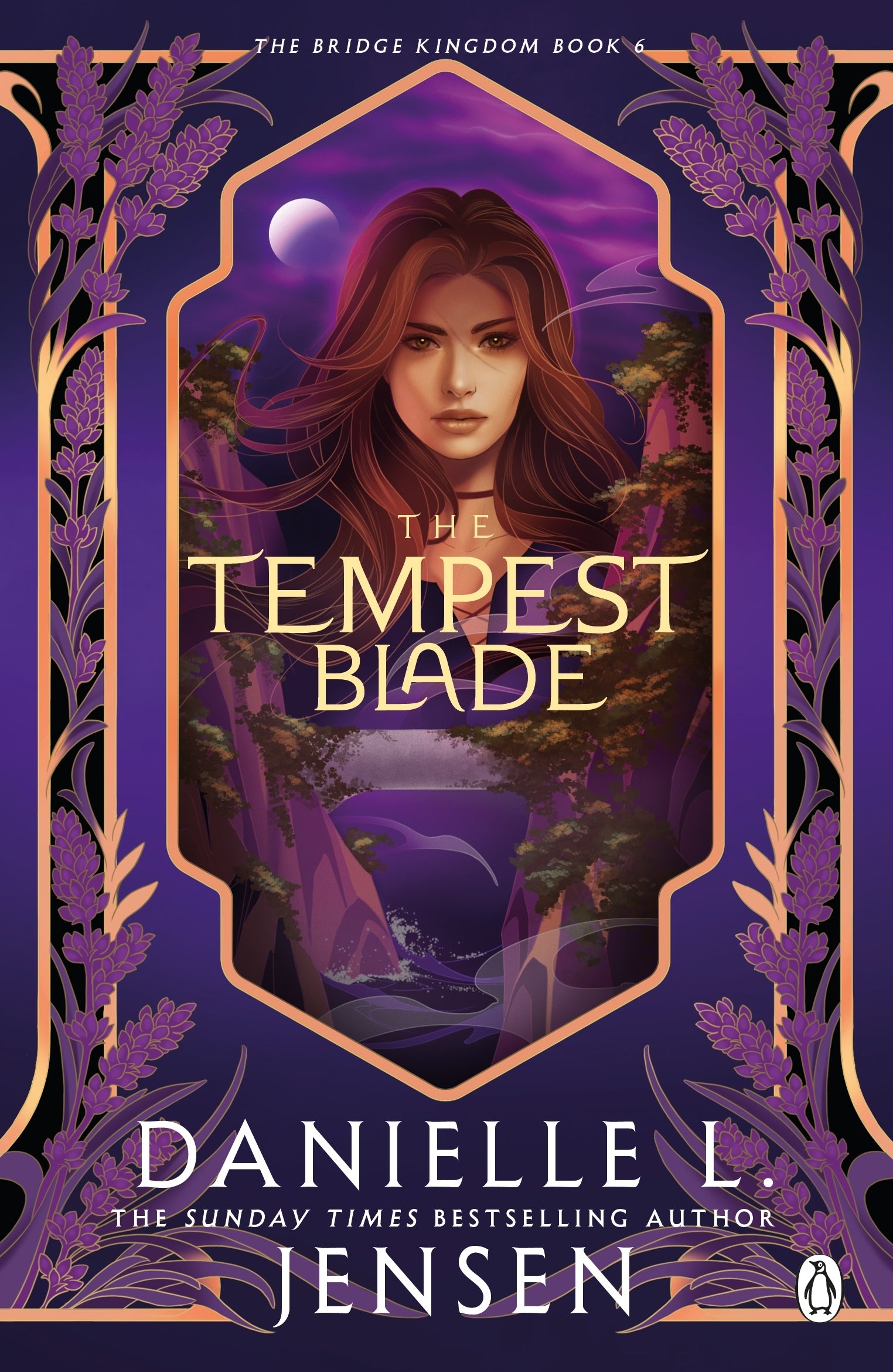 Book cover of 'The Tempest Blade' by Danielle L. Jensen with a woman and a purple design.