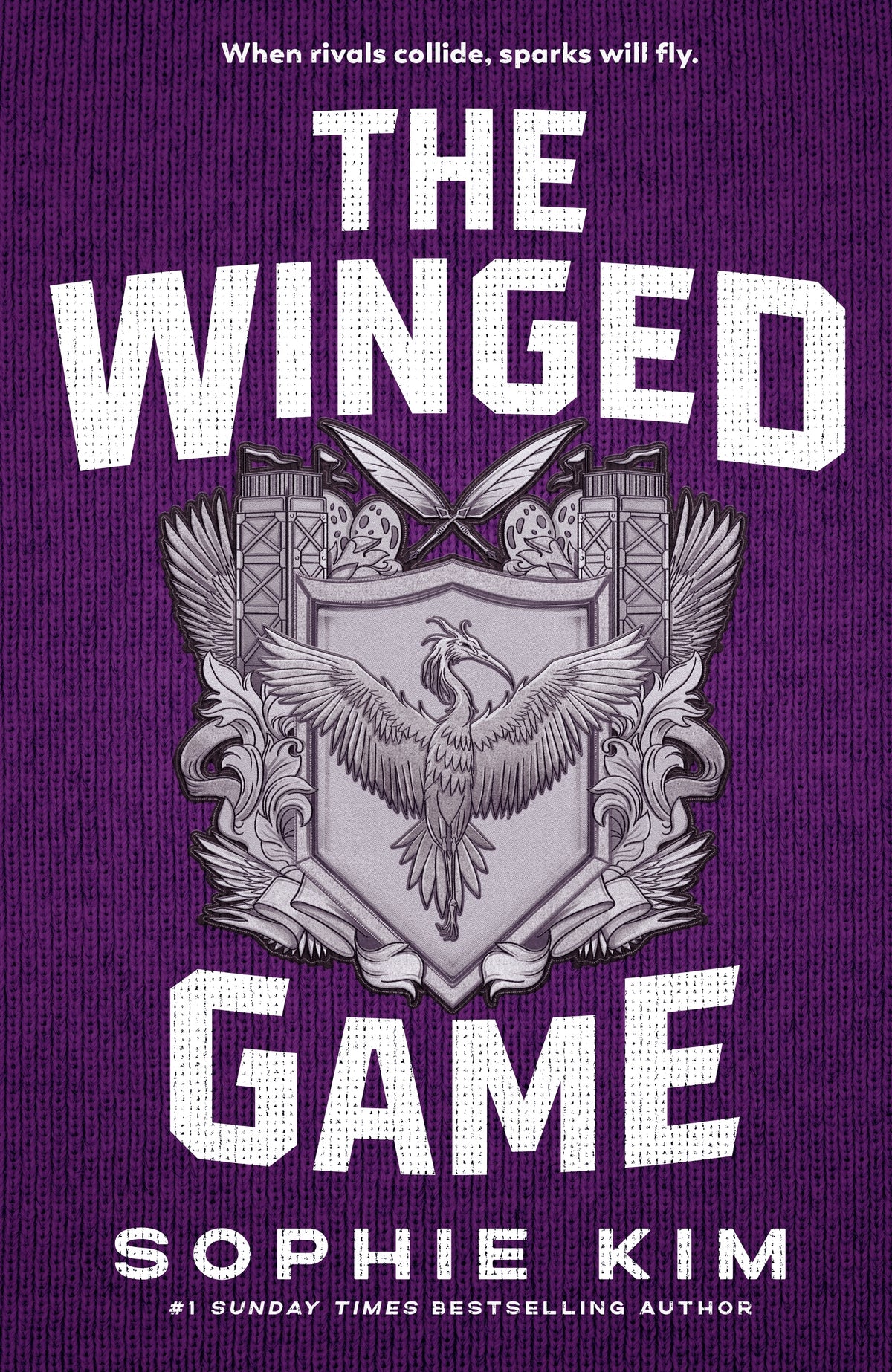 Book cover of 'The Winged Game' by Sophie Kim with a purple background and eagle emblem.