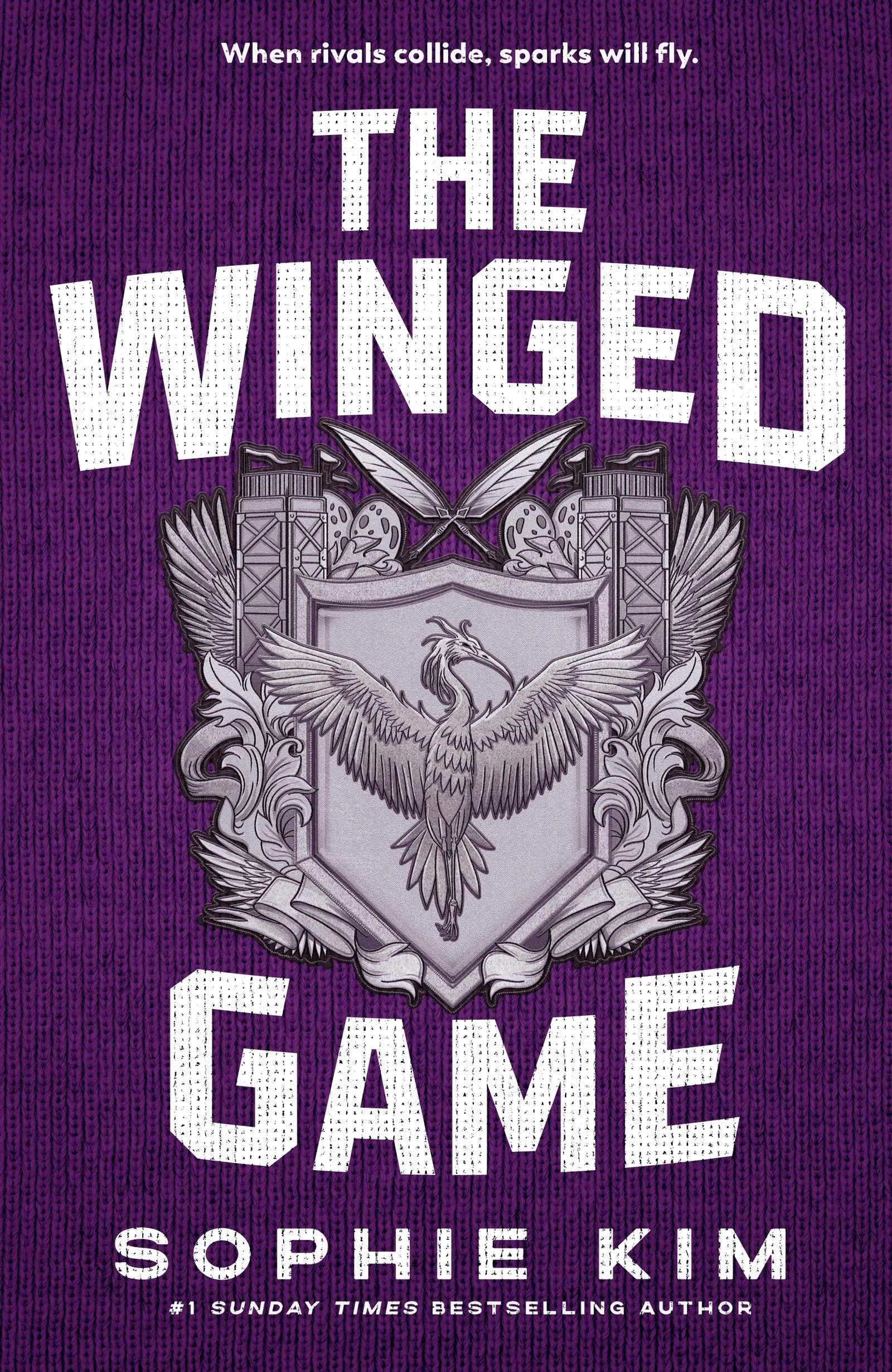 Book cover of 'The Winged Game' by Sophie Kim with a purple background and eagle emblem.