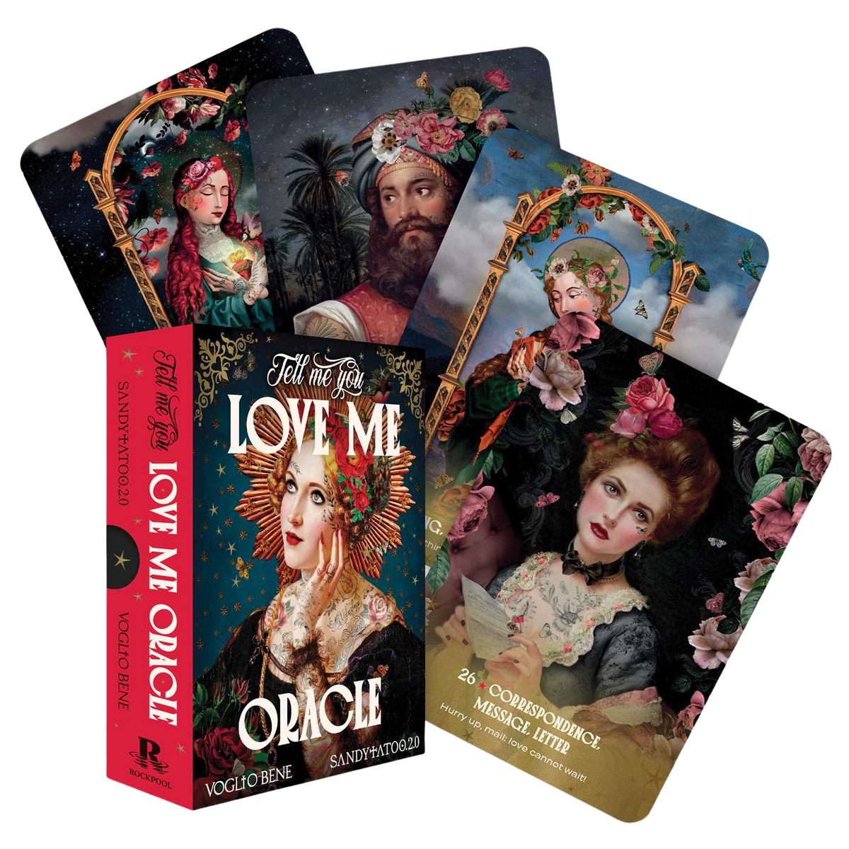 Love Me Oracle card deck with colorful illustrations on a white background