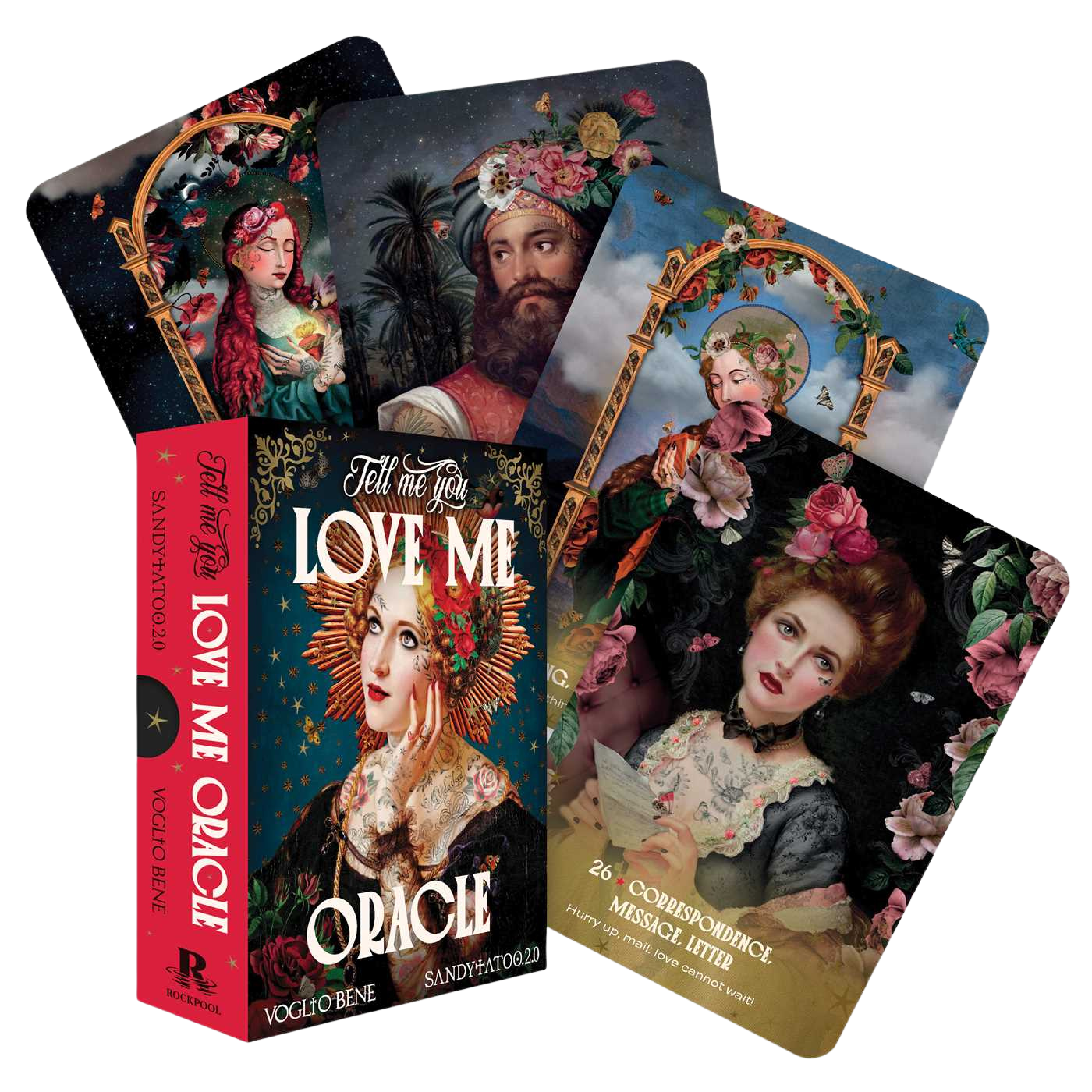 Love Me Oracle card deck with colorful illustrations on a white background