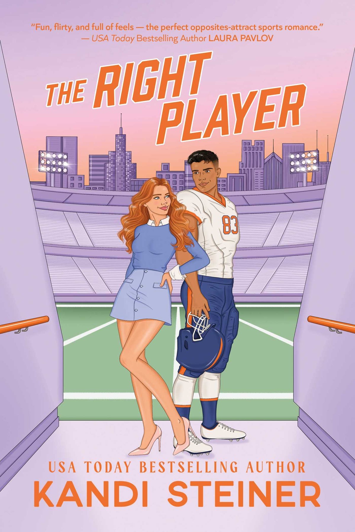 Book cover of &#39;The Right Player&#39; featuring a couple in a stadium.