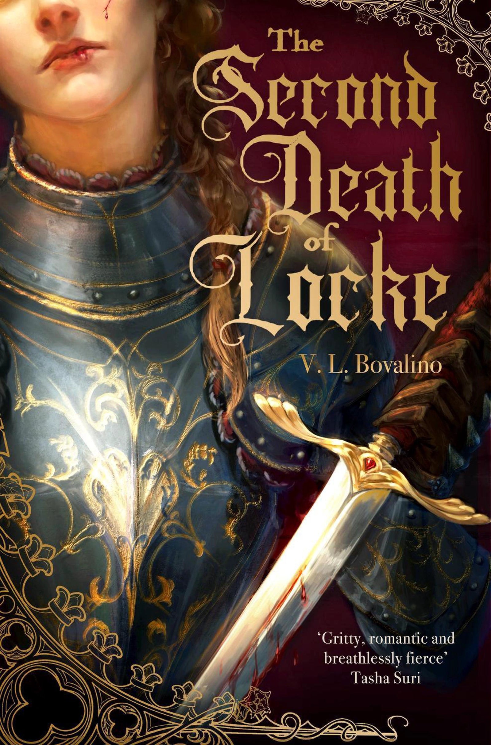 Book cover of 'The Second Death of Locke' with a character in armor and a sword.