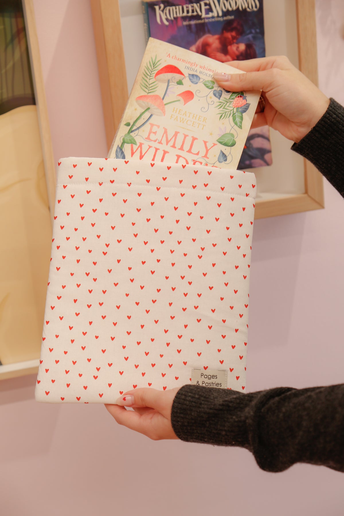 Small Book Pouch - Pink Hearts
