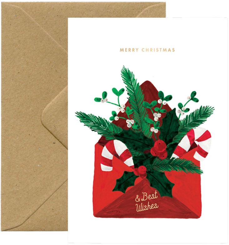Xmas Best Wishes Envelop Greeting Card