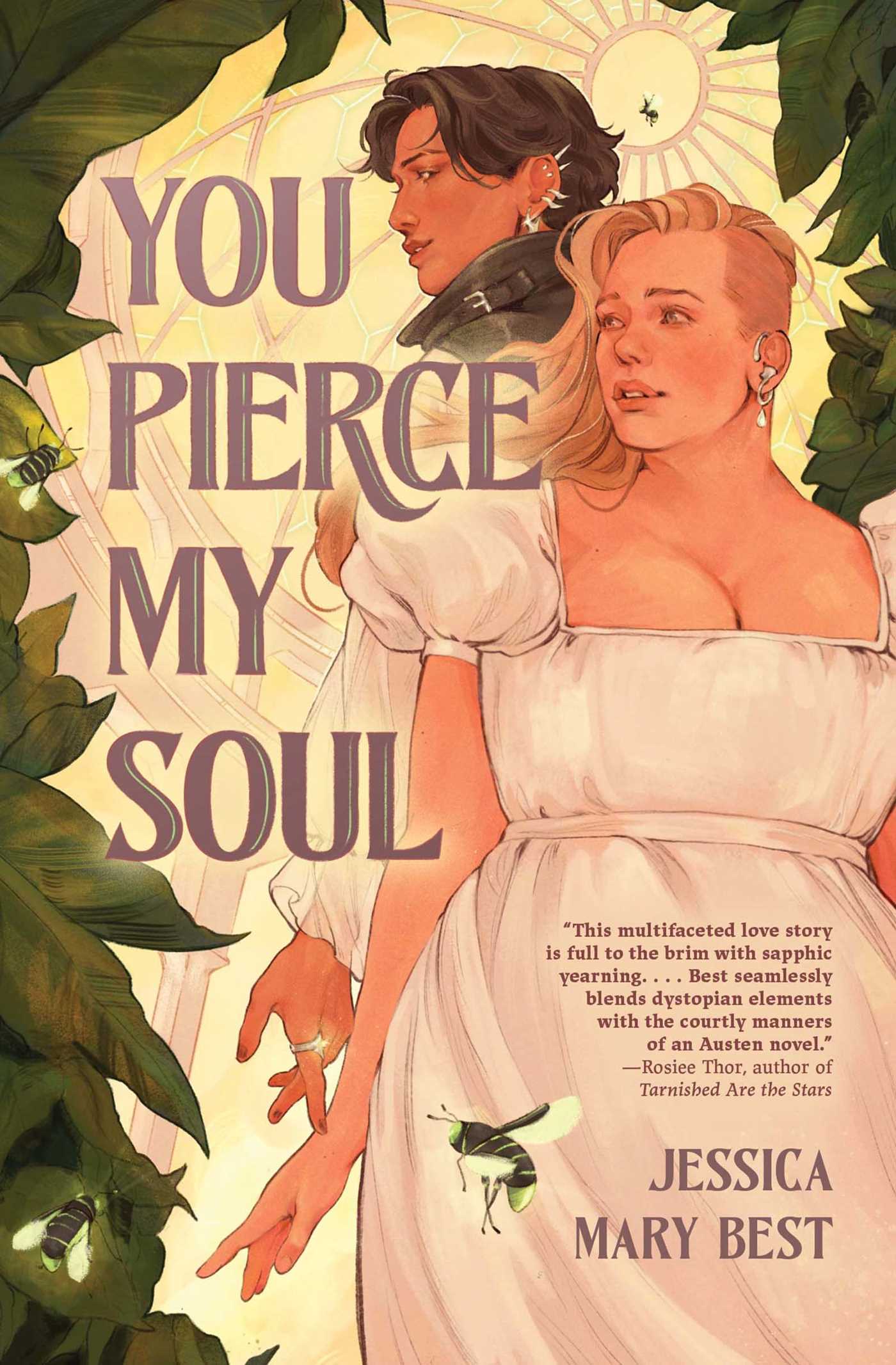 Book cover of 'You Pierce My Soul' with two woman in a close embrace surrounded by leaves and wasps 